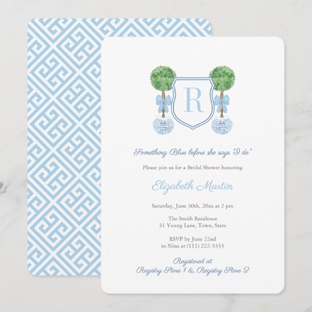 Monogram Something Blue Bridal Shower Invitation (Front/Back)