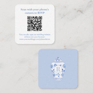 Monogram Something Blue Wedding Shower QR RSVP Enclosure Card