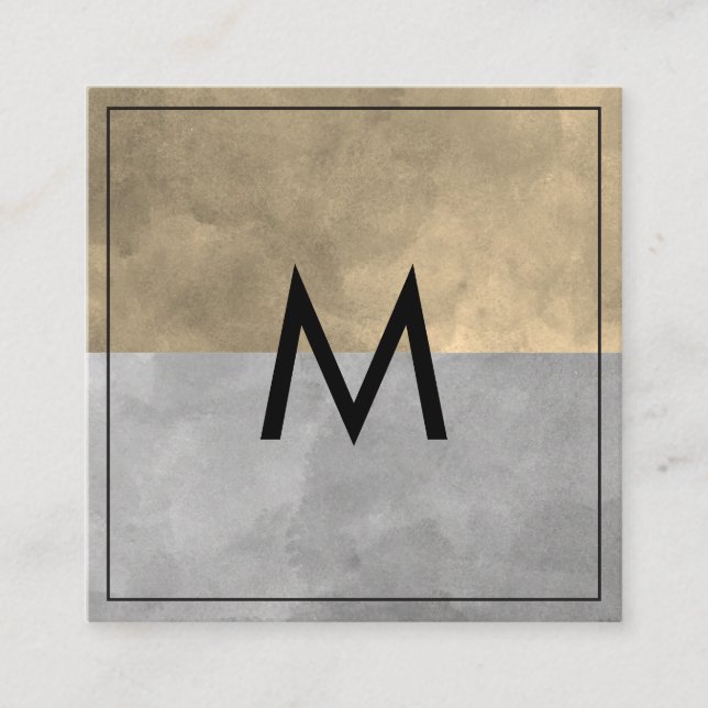 Monogram Sophisticated Sepia Grey Colour Blocks Square Business Card (Front)