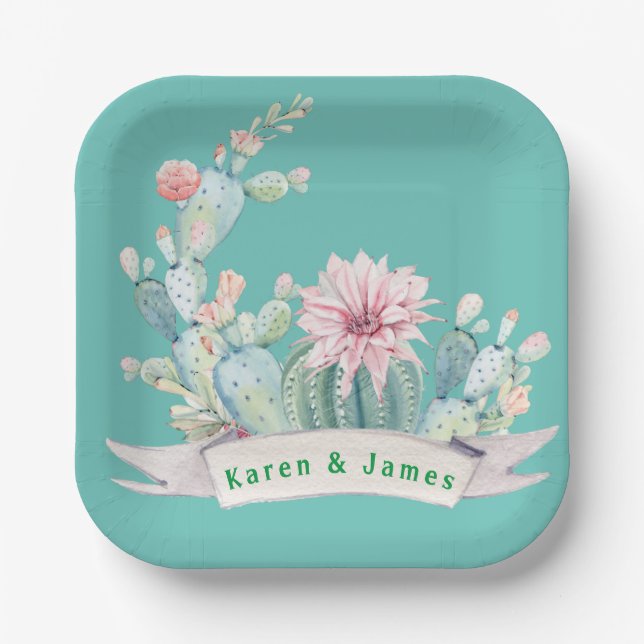 Monogram Southwest Blue  Paper Plate (Front)