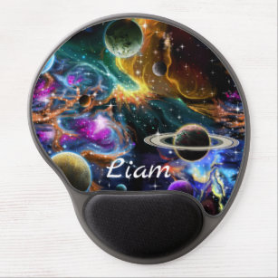 Monogram Space Scene with Planets and Nebula Gel Mouse Mat