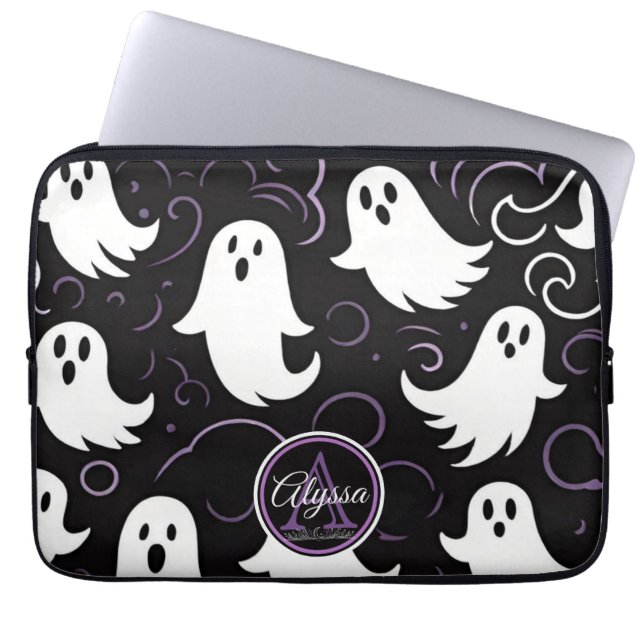 Monogram Spooky Ghostly Pattern Laptop Sleeve (Front)