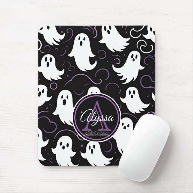 Monogram Spooky Ghostly Pattern Mouse Mat (With Mouse)