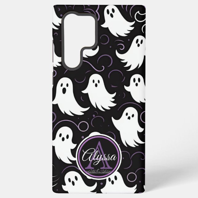 Monogram Spooky Ghostly Pattern Samsung Galaxy S22 Ultra Case (Back)