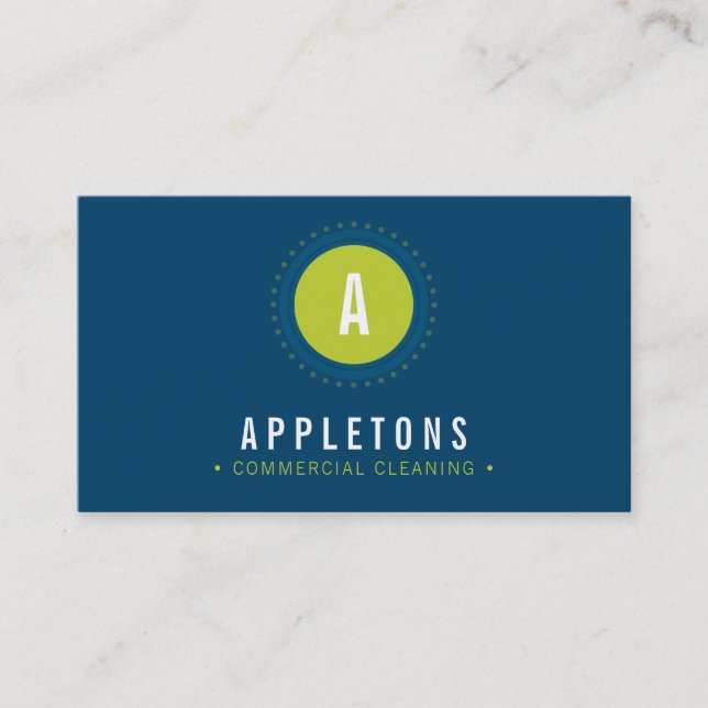 MONOGRAM SPOT modern minimal bold navy lime green Business Card (Front)