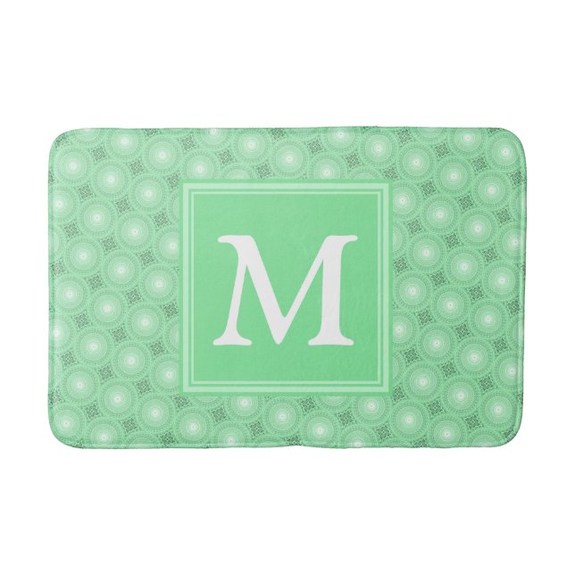 Monogram spring green circles pattern bath mat (Front)