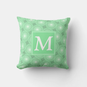 Monogram spring green circles pattern cushion