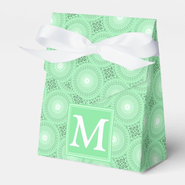 Monogram spring green circles pattern favour box (Front Side)