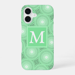 Monogram spring green circles pattern iPhone 16 case