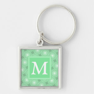Monogram spring green circles pattern key ring