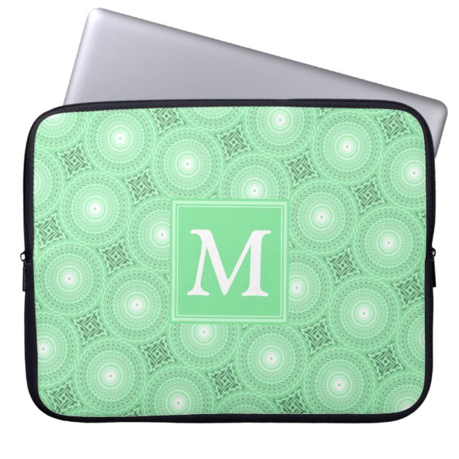 Monogram spring green circles pattern laptop sleeve (Front)