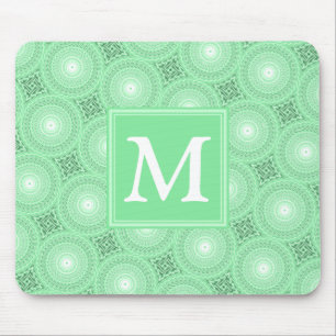 Monogram spring green circles pattern mouse mat