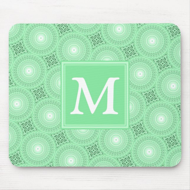 Monogram spring green circles pattern mouse mat (Front)