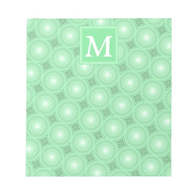 Monogram spring green circles pattern notepad (Front)