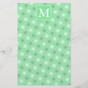 Monogram spring green circles pattern stationery