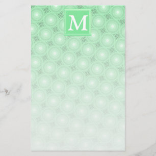 Monogram spring green circles pattern stationery