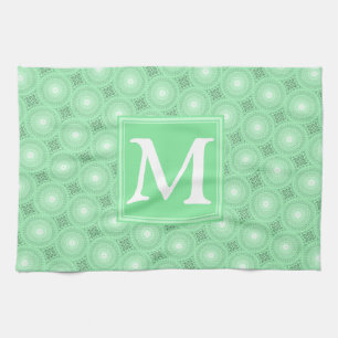 Monogram spring green circles pattern tea towel