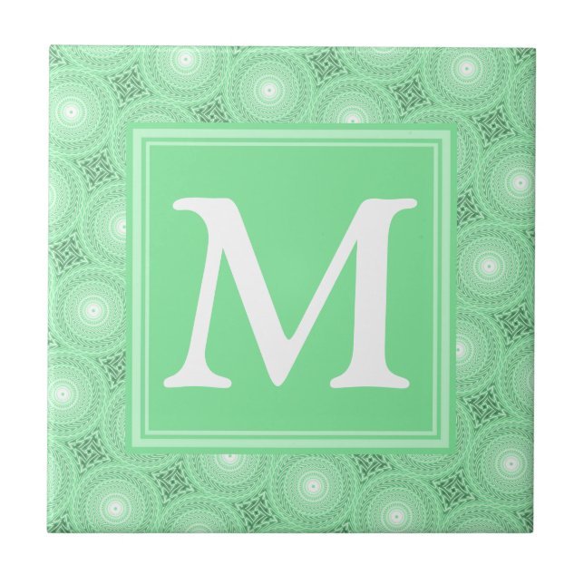 Monogram spring green circles pattern tile (Front)