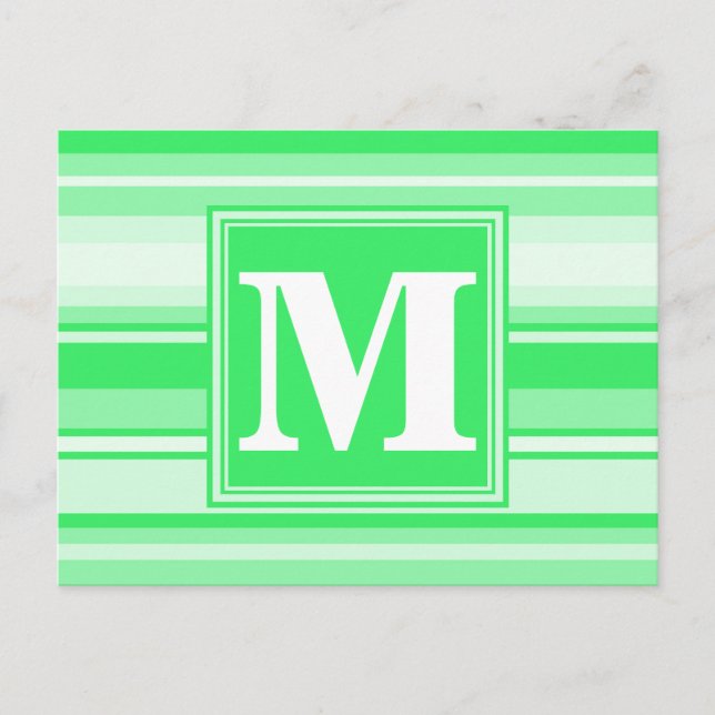 Monogram spring green stripes postcard (Front)
