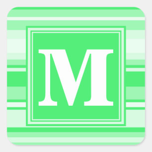 Monogram spring green stripes square sticker