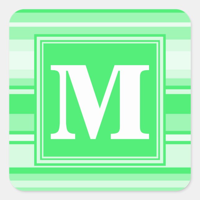 Monogram spring green stripes square sticker (Front)