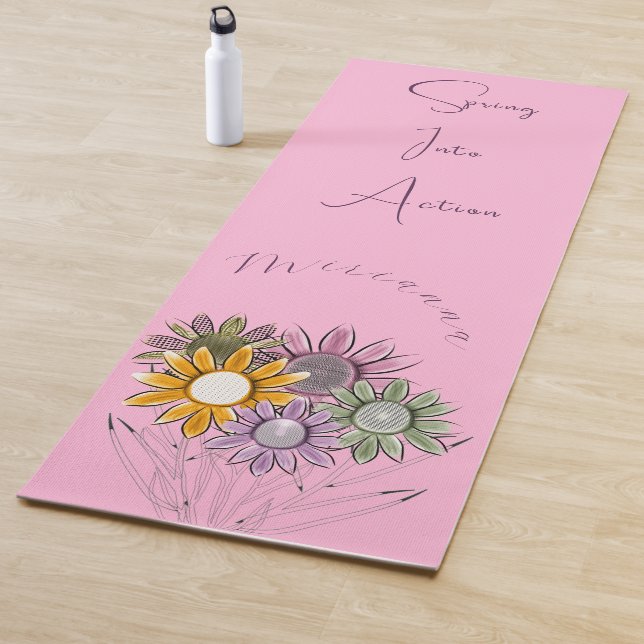 Monogram Spring Into Action Daisy Florals Pink Yoga Mat (In Situ)