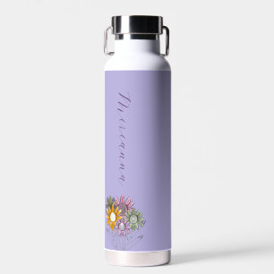 Monogram Spring Into Action Daisy Florals Purple Water Bottle