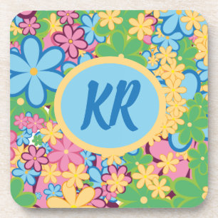 Monogram Springtime Summer 60s Flowers Pattern Coaster