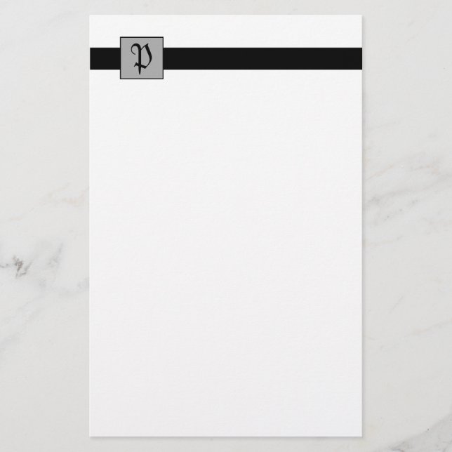 Monogram Square (Black) Stationery (Front)
