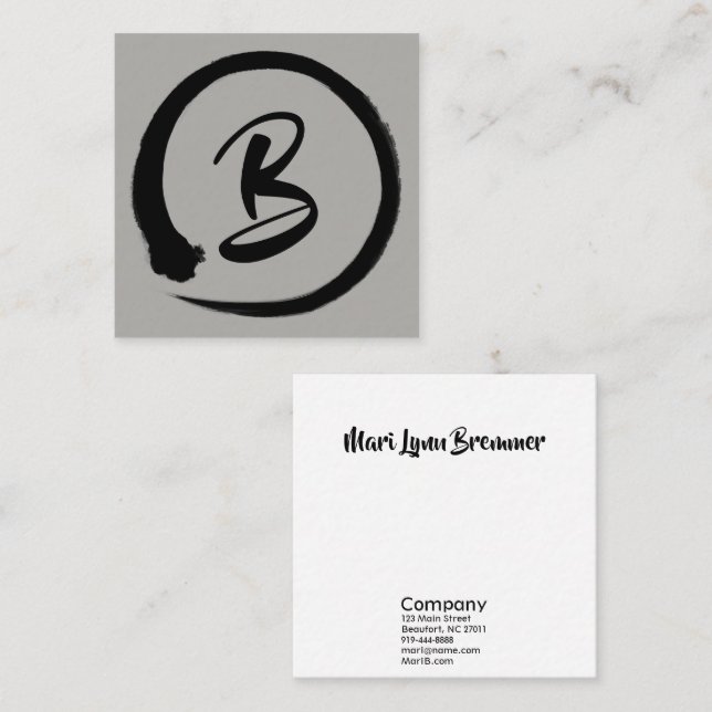 Monogram square businesscards in black enso circle square business card (Front/Back)