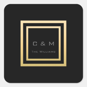 Monogram Square Gold Frame Minimalism VIP Wedding Square Sticker
