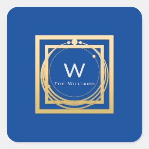 Monogram Square Gold Geometry Royal Blue Square Sticker