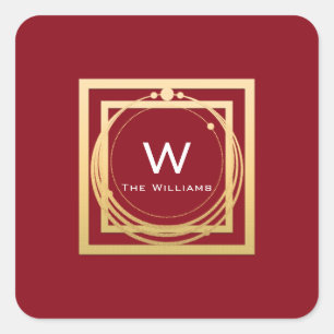 Monogram Square Golden Frame Minimal Geometry Red Sticker