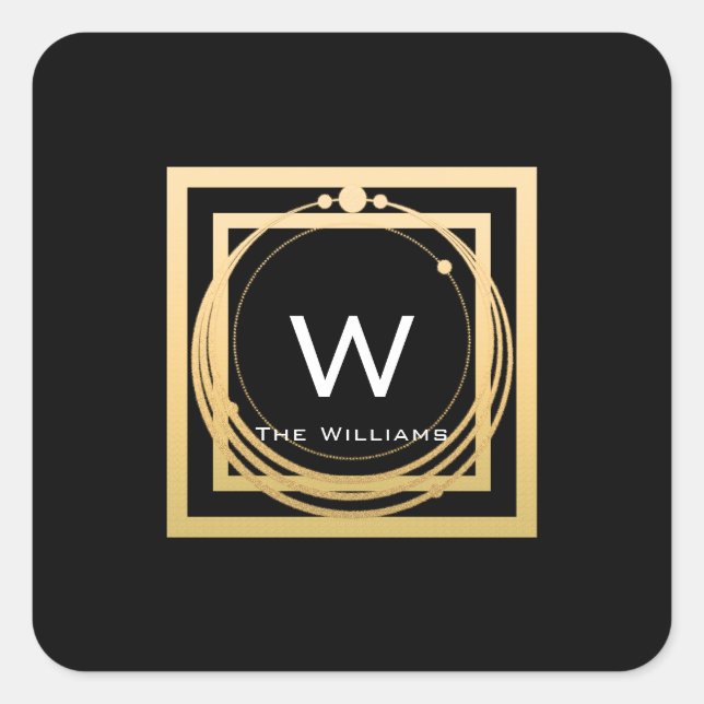 Monogram Square Golden  Frame Minimalism Geometric Square Sticker (Front)