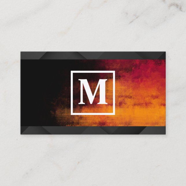 Monogram Square | Orange Black Texture Business Card (Front)