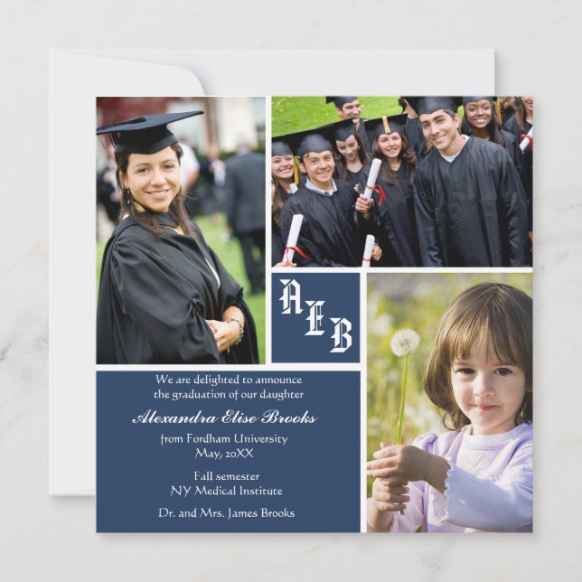 Monogram Square - Photo Graduation Announcement (Front)