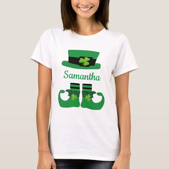 Monogram St. Patrick's Day Irish Leprechaun Green  T-Shirt (Front)