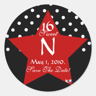 Monogram Star S-16 Polka Dots Save The Date -Cust. Classic Round Sticker