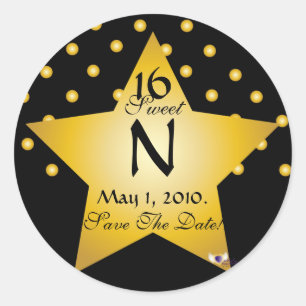 Monogram Star S-16 Polka Dots Save The Date -Cust. Classic Round Sticker