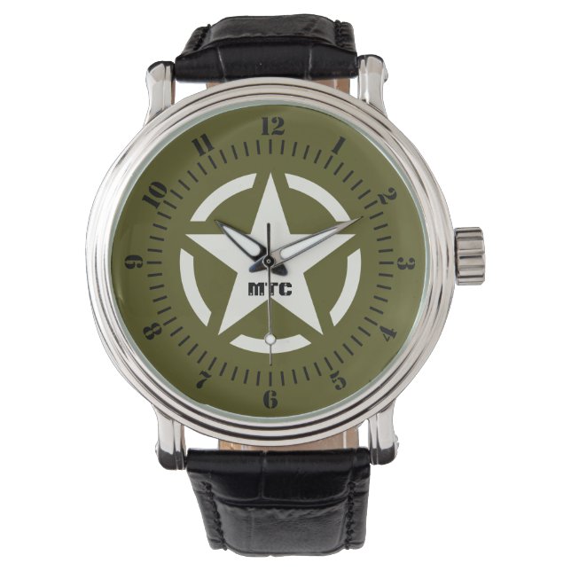 Monogram Star Vintage Decal Khaki Green Watch (Front)