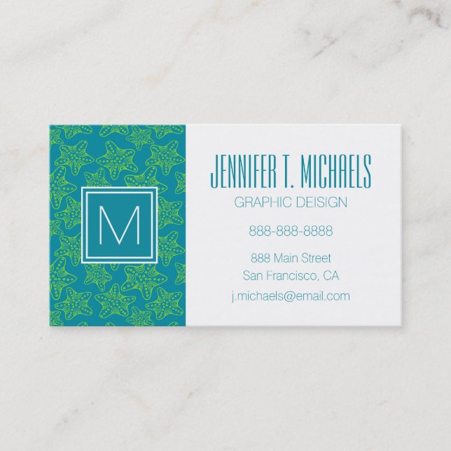 Monogram Starfish Crowd Pattern Business Card (Front)