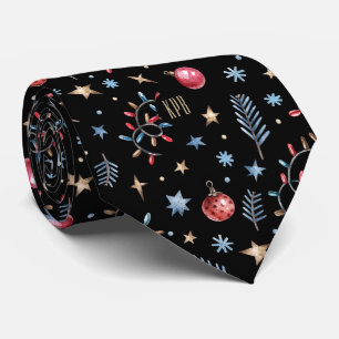 Monogram, Stars Ornaments Holiday Lights Black Tie