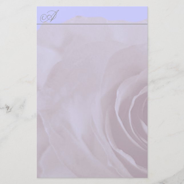 Monogram Stationery Faded Rose On Periwinkle Blue (Front)