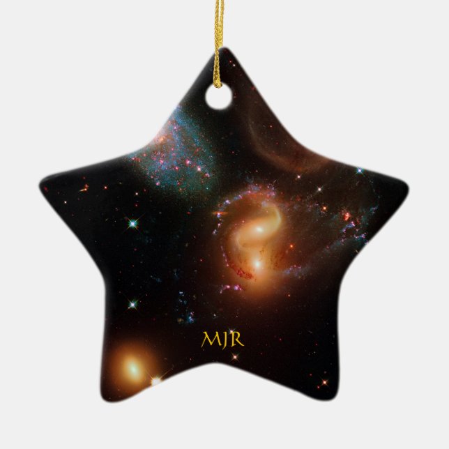 Monogram Stephans Quintet deep space star galaxies Ceramic Tree Decoration (Front)