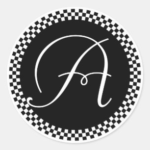 Monogram Sticker BlackCheckerboard Circle Design