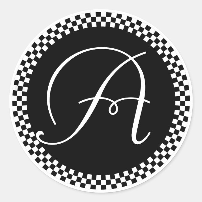 Monogram Sticker BlackCheckerboard Circle Design (Front)