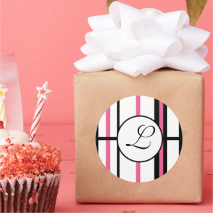 Monogram Sticker Stripes Pink Black and White