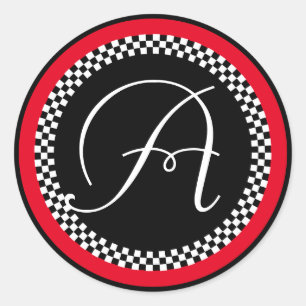 Monogram Sticker with Chequerboard with Red Border