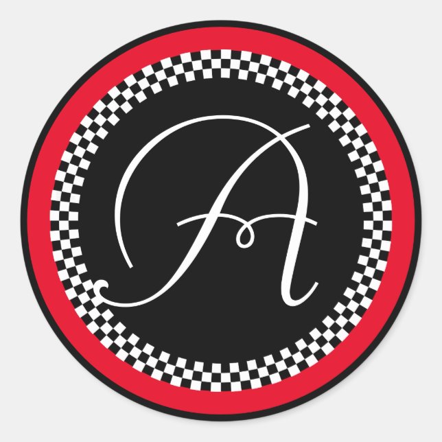 Monogram Sticker with Chequerboard with Red Border (Front)