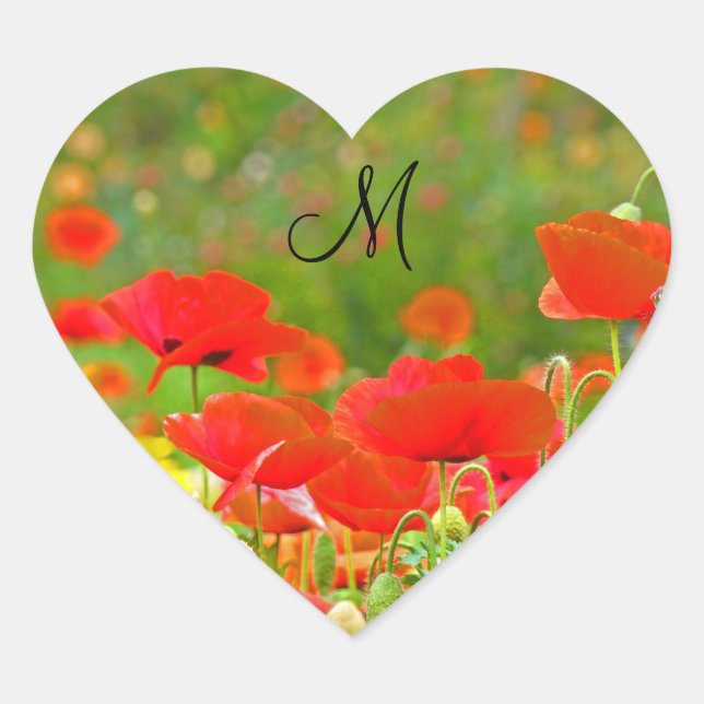 Monogram stickers Cards Seals Red Poppy Flowers (Front)